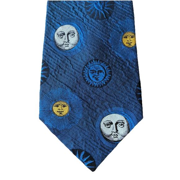 Fornasetti Milano silk tie Sun Moon face pattern Graphic Lunar Space Made Italy - Picture 3 of 7